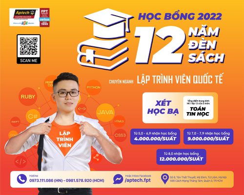 học bổng 12 Năm Đèn Sách 2022 Ngành Lập Trình Viên Quốc Tế dành cho học sinh lớp 12 sắp tốt nghiệp THPT năm 2022