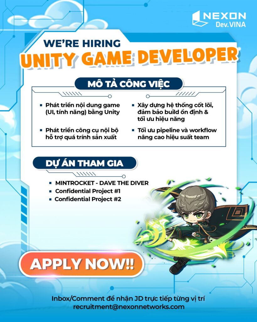 NEXON Dev VINA Tuyển dụng: Unity game developer