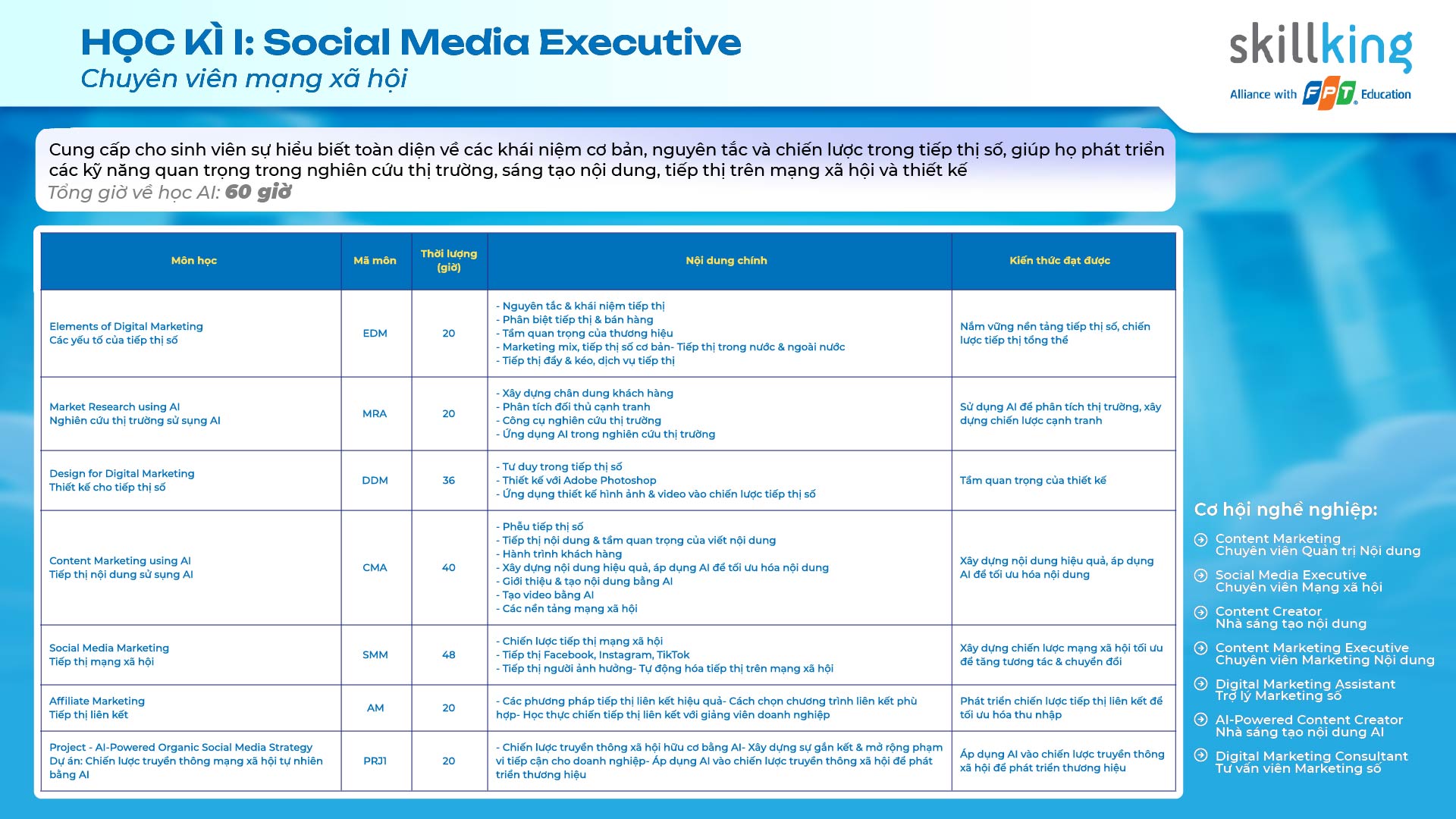 Nội dung đào tạo khóa học Social Media Executive