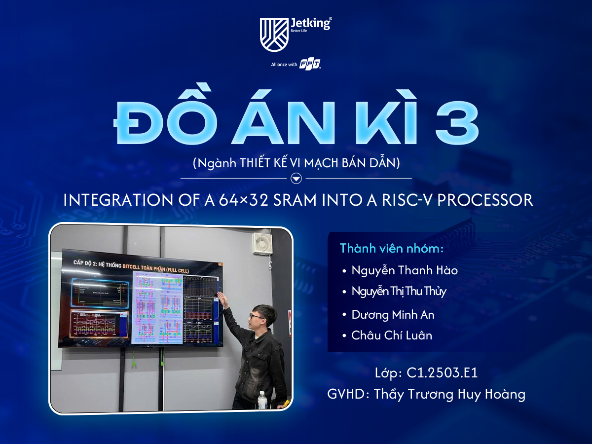 Đồ án SEM 3 FPT Jetking: Tích hợp SRAM 64×32 vào bộ xử lý RISC-V theo quy trình RTL-to-GDSII