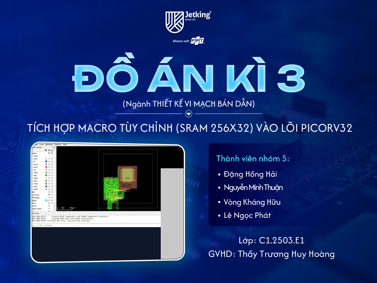 Đồ án SEM 3 tích hợp Macro SRAM 256×32 vào PicoRV32 của sinh viên FPT Jetking