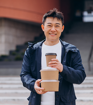 asian guy with take away food boxes 1