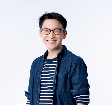 smart attractive asian glasses male standing smile with freshness joyful casual blue shirt portrait white background 1 1