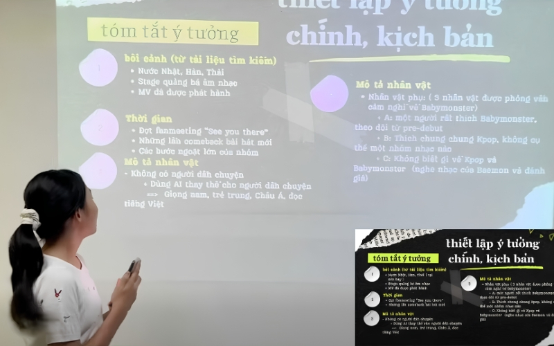 Hoàng Lê Anh Thư, 13 tuổi, phát triển dự án phim ngắn giới thiệu nhóm nhạc từ ý tưởng cá nhân.