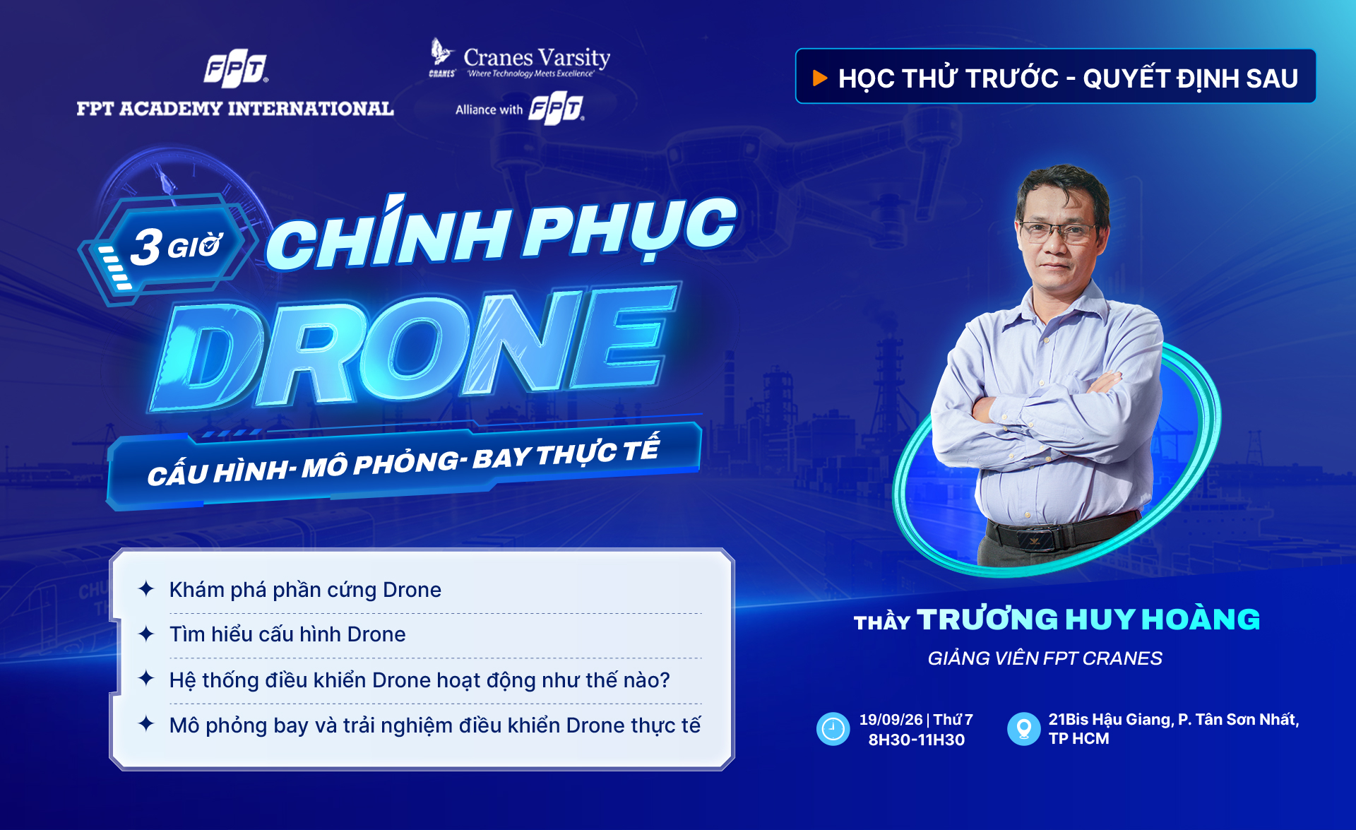 banner sự kiện [LỚP HỌC THỬ] 3 GIỜ CHINH PHỤC DRONE: CẤU HÌNH, MÔ PHỎNG VÀ BAY THỰC TẾ