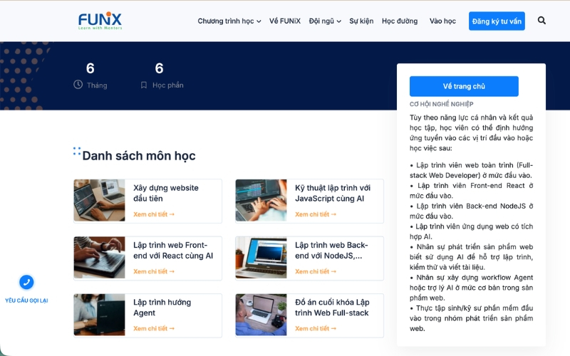 Mô hình học linh hoạt của FUNiX kết hợp kiến thức Full-stack, AI và sự hỗ trợ 1-1 từ người hướng dẫn.