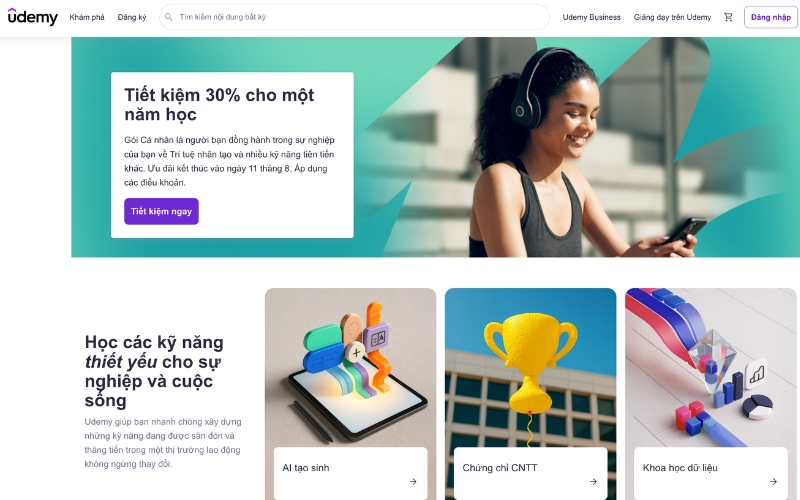 Udemy mang đến nhiều lựa chọn khóa học theo từng công nghệ, trình độ và mục tiêu phát triển kỹ năng khác nhau.